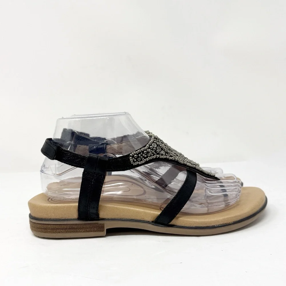 Aetrex Sheila Leather Beaded Sandals Black Silver Size 39 8.5 - Picture 2 of 10